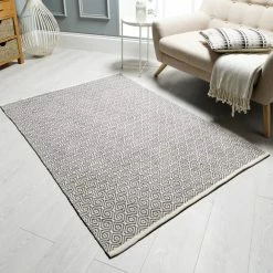 Dunelm Grey Diamond Geometric Weave Rug -Hot Sale rugs Shop 1000117205 alt03