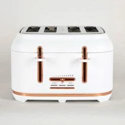 Dunelm 4 Slice Matt White & Copper Toaster -Hot Sale rugs Shop 1000150239 alt03
