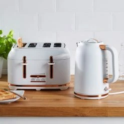 Dunelm 4 Slice Matt White & Copper Toaster -Hot Sale rugs Shop 1000150239 alt04