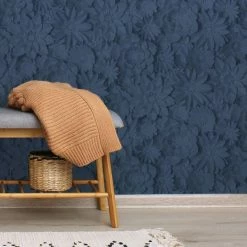 Dunelm Dimensions Floral Navy Wallpaper -Hot Sale rugs Shop 1000185607 alt01