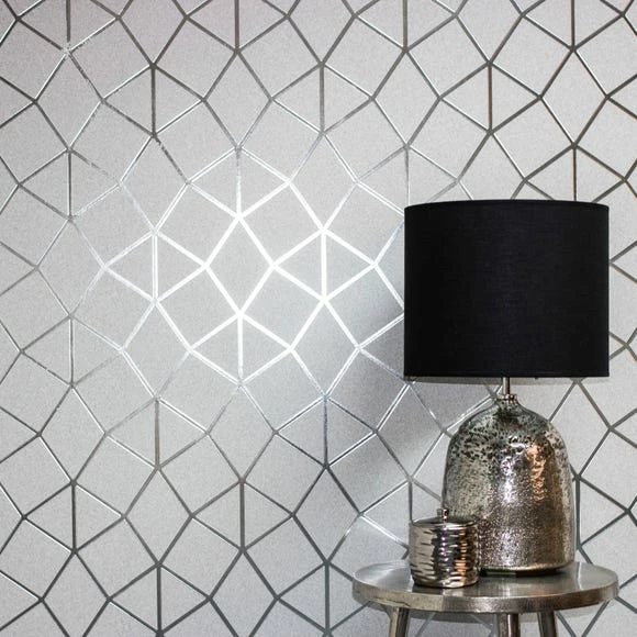 Fine Décor Wallpaper Platinum Geo Trellis Silver Vinyl Wallpaper 3 Fine Décor Wallpaper Platinum Geo Trellis Silver Vinyl Wallpaper