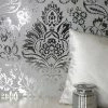 Fine Décor Wallpaper Platinum Damask Silver Vinyl Wallpaper