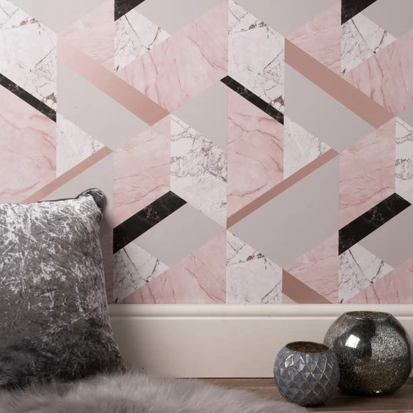 Fine Décor Wallpaper Marblesque Geo Pink Wallpaper 3 Fine Décor Wallpaper Marblesque Geo Pink Wallpaper