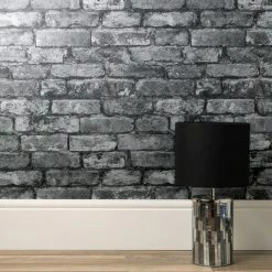 Fine Décor Wallpaper Rustic Silver Brick Wallpaper