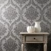 Crown Wallpaper Tulsa Damask Charcoal Vinyl Wallpaper -Hot Sale rugs Shop 30701919