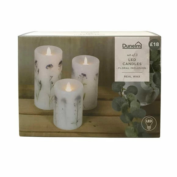 Dunelm Pack Of 3 Lavender Inclusion LED Candles 6 Dunelm Pack Of 3 Lavender Inclusion LED Candles - Image 4