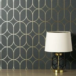Fine Décor Wallpaper Platinum Rosco Trellis Charcoal Foil Wallpaper
