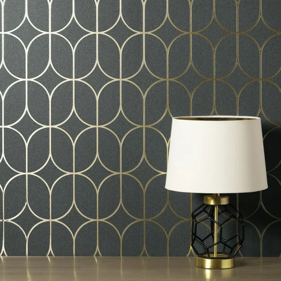 Fine Décor Wallpaper Platinum Rosco Trellis Charcoal Foil Wallpaper 3 Fine Décor Wallpaper Platinum Rosco Trellis Charcoal Foil Wallpaper
