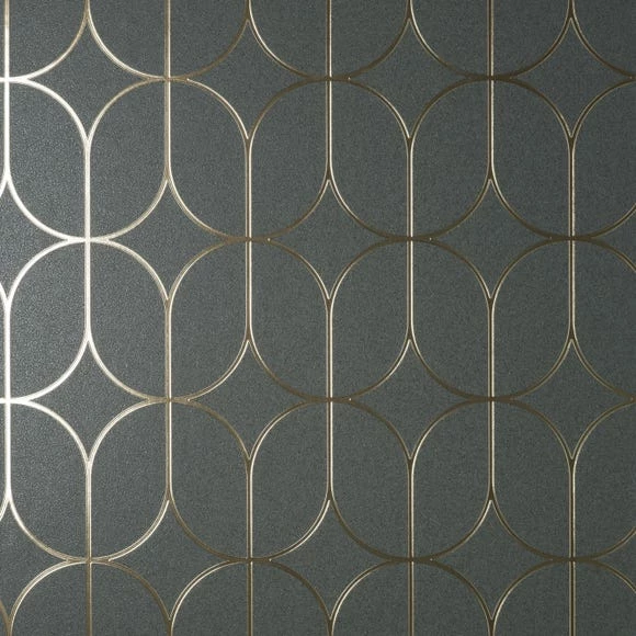 Fine Décor Wallpaper Platinum Rosco Trellis Charcoal Foil Wallpaper 4 Fine Décor Wallpaper Platinum Rosco Trellis Charcoal Foil Wallpaper - Image 2