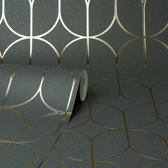 Fine Décor Wallpaper Platinum Rosco Trellis Charcoal Foil Wallpaper 5 Fine Décor Wallpaper Platinum Rosco Trellis Charcoal Foil Wallpaper - Image 3