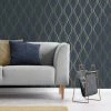 Platinum Rosco Foil Wave Navy Wallpaper