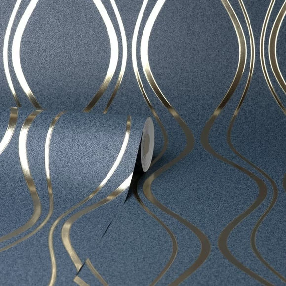 Platinum Rosco Foil Wave Navy Wallpaper 5 Platinum Rosco Foil Wave Navy Wallpaper - Image 3