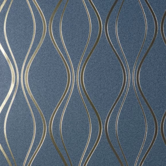 Platinum Rosco Foil Wave Navy Wallpaper 6 Platinum Rosco Foil Wave Navy Wallpaper - Image 4