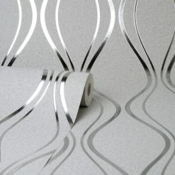 Platinum Rosco Foil Wave Silver Wallpaper 8 Platinum Rosco Foil Wave Silver Wallpaper -Hot Sale rugs Shop 30756993 alt02