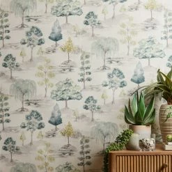 Dunelm Tree Green Wallpaper -Hot Sale rugs Shop 30757410 alt04