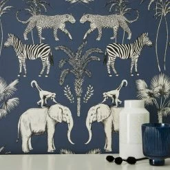 Dunelm Safari Walk Navy Wallpaper -Hot Sale rugs Shop 30770289 alt04
