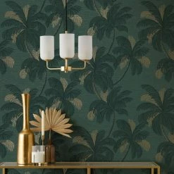 Dunelm Palm Print Emerald Green Wallpaper