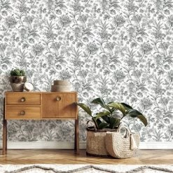 Brewster Etched Floral Mono Self Adhesive Wallpaper