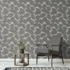 Fine Décor Wallpaper Larson Leaf Charcoal Wallpaper