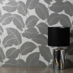 Fine Décor Wallpaper Larson Leaf Charcoal Wallpaper -Hot Sale rugs Shop 30782528 alt02