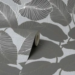 Fine Décor Wallpaper Larson Leaf Charcoal Wallpaper -Hot Sale rugs Shop 30782528 alt03