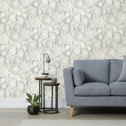 Dunelm 3D Floral White Wallpaper