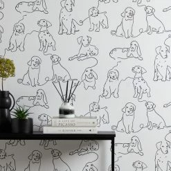 Dunelm Linear Dogs White Wallpaper -Hot Sale rugs Shop 30783035 alt03