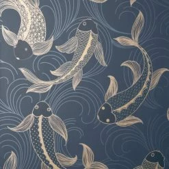 Dunelm Decorative Fish Navy Wallpaper -Hot Sale rugs Shop 30783059 alt01