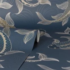 Dunelm Decorative Fish Navy Wallpaper -Hot Sale rugs Shop 30783059 alt02