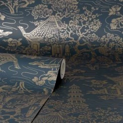 Dunelm Archive Pagoda Navy Wallpaper -Hot Sale rugs Shop 30783061 alt02