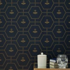 Dorma Heritage Bee Navy Wallpaper -Hot Sale rugs Shop 30783078 alt04