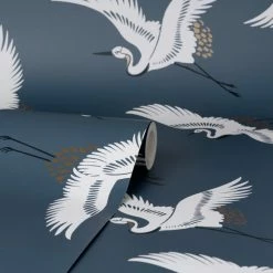 Dunelm Flying Cranes Navy Wallpaper -Hot Sale rugs Shop 30783156 alt02