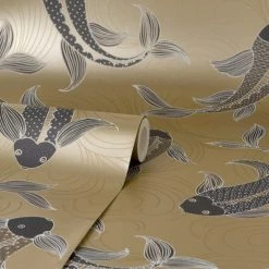 Dunelm Decorative Fish Gold Wallpaper -Hot Sale rugs Shop 30783159 alt02