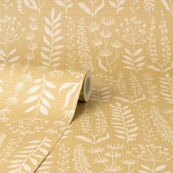 Dunelm Modern Leaf Ochre Wallpaper -Hot Sale rugs Shop 30783475 alt02