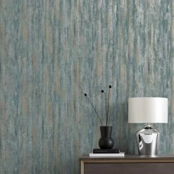 Dunelm Luxe Textured Stripe Teal Wallpaper
